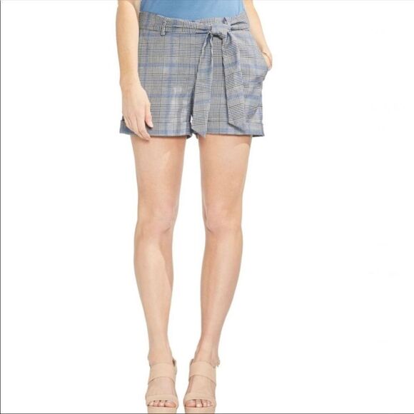 Vince Camuto Plaid Waist Tie Cuffed Shorts, 10 - Picture 1 of 5